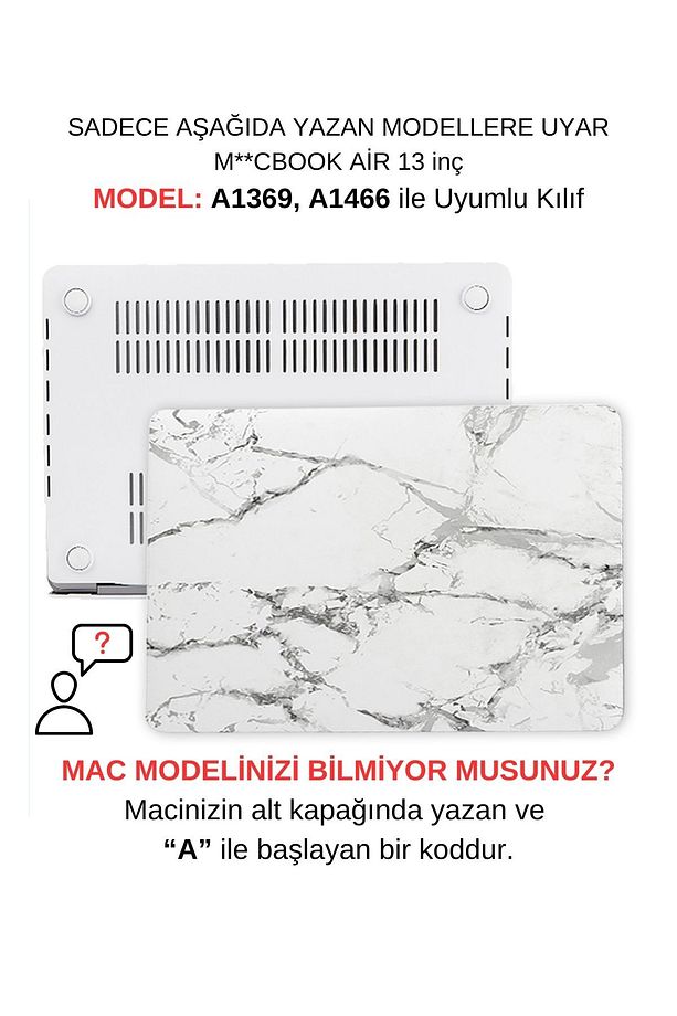 Macbook Air Kılıf 13inç (ESKİ USB'Lİ MODEL 2010-2017) A1369 A1466 Ile Uyumlu Mermer - 1