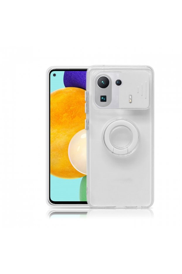 Xiaomi Mi 11 Pro Case Silicone Case with Sliding Camera Lens Protection Ring Stand White