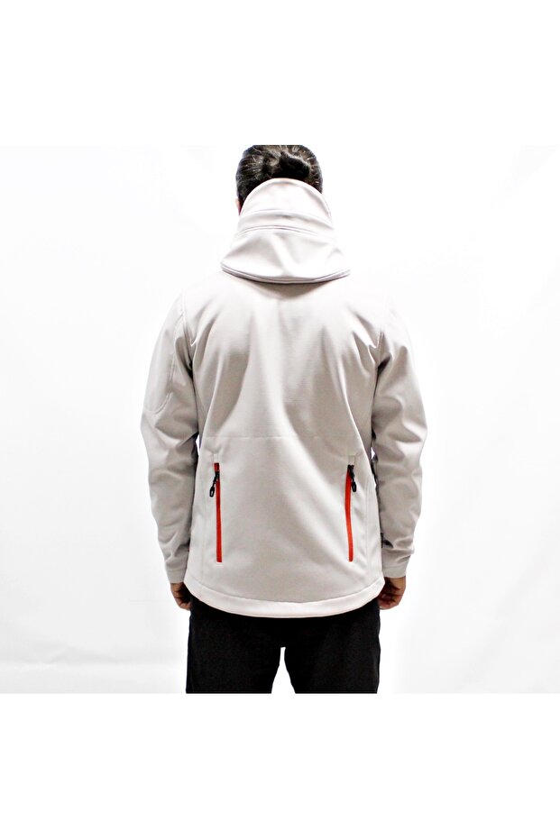 سترة معطف مقاومة للرياح ذات لون رمادي-برتقالي - 4