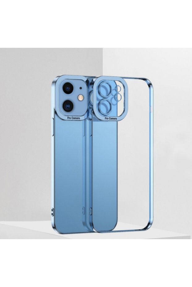 Fashion Series iPhone 12 6.1Inch Case Color Edge Laser Frame Silicone Case Blue