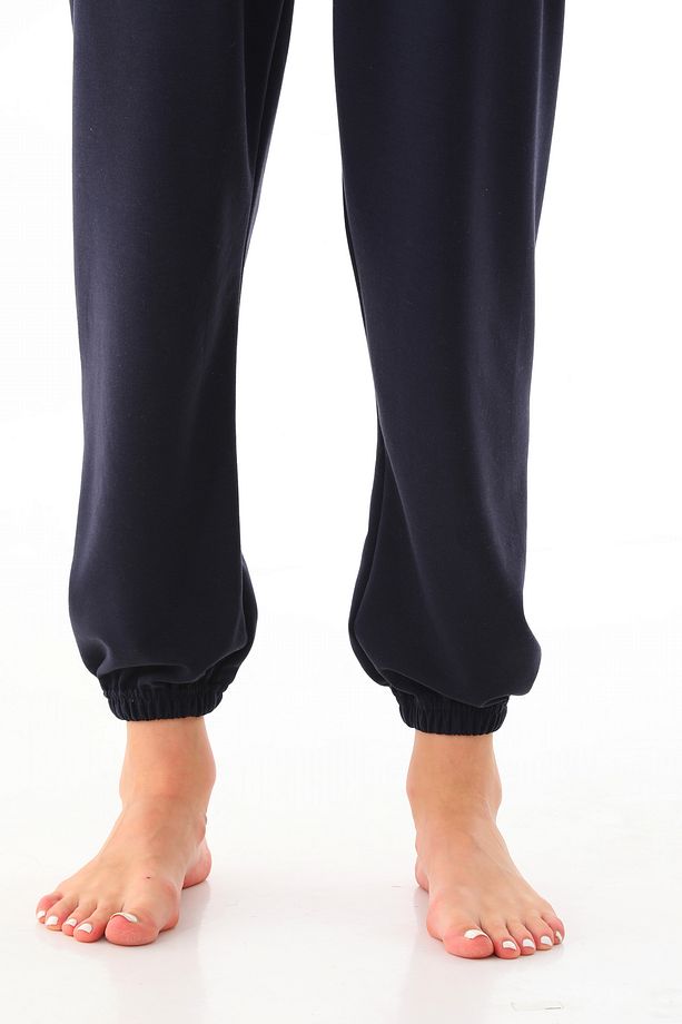 Yumuşak Dokulu Paça Lastikli Unisex Lacivert Pijama Altı Eşofman - 5