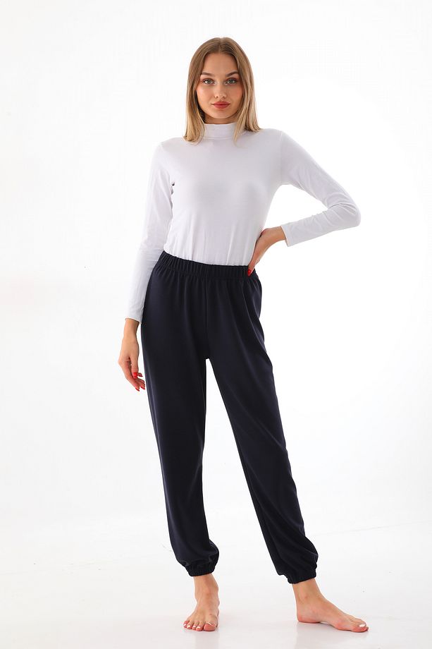 Yumuşak Dokulu Paça Lastikli Unisex Lacivert Pijama Altı Eşofman - 2