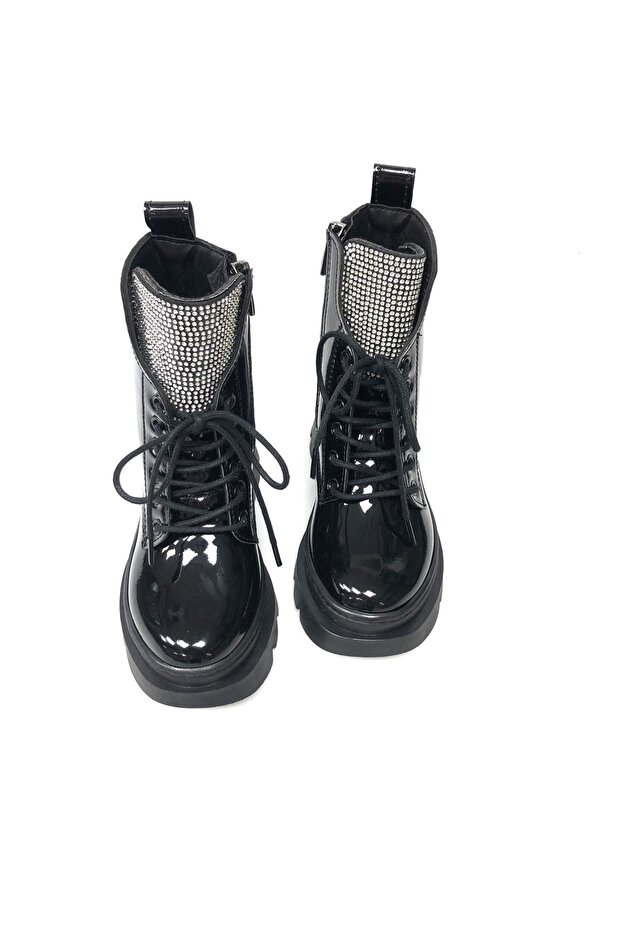 Kalın Taban Taşlı Parlak Rugan Kız Çocuk Postal Model Bot - 2