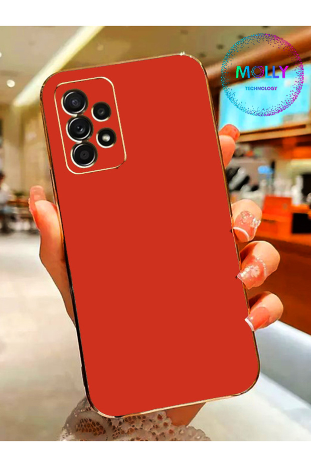 Luxury Silicone Case for Samsung Galaxy A52S with Hawthorn Red Edges Gold Detail