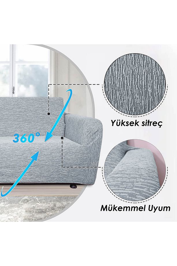 Jakarlı Düz Desen Likralı Esnek Yikanabilir Koltuk Örtüsü 3+2+1+1 Koltuk Takımı Koltuk Kılıfı - 5