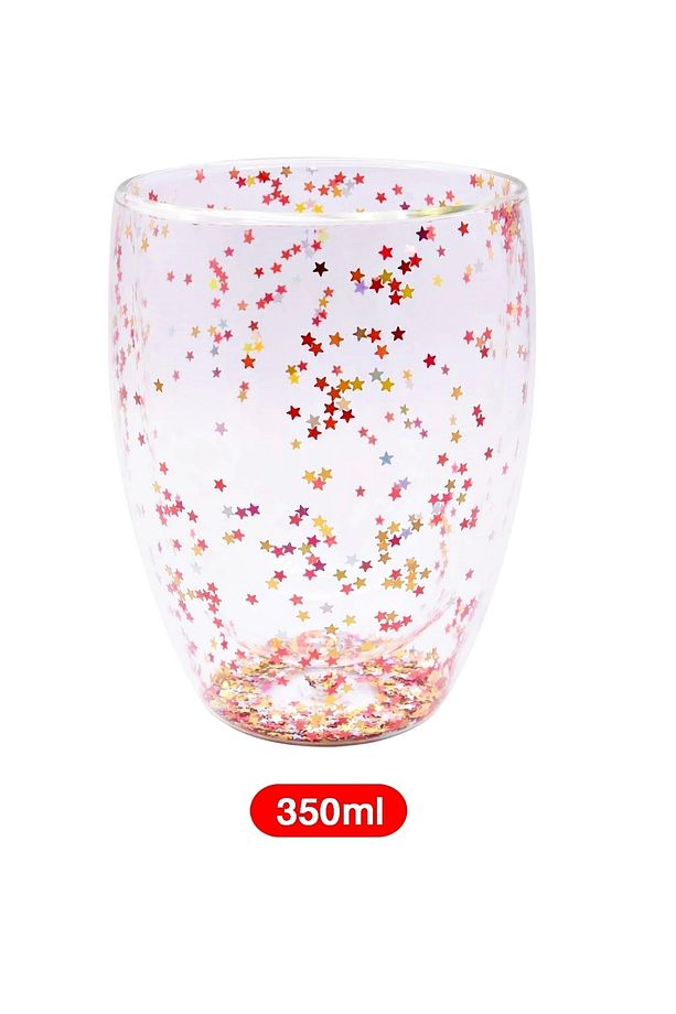 4'lü Yıldız Simli Çift Cidarlı Bardak Kahve Sunum Kokteyl Bardağı Isıya Dayanıklı Borosilikat 350ml - 5