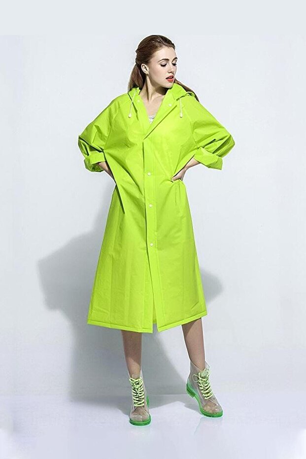 Unisex Light Green Water Windproof Raincoat Hooded