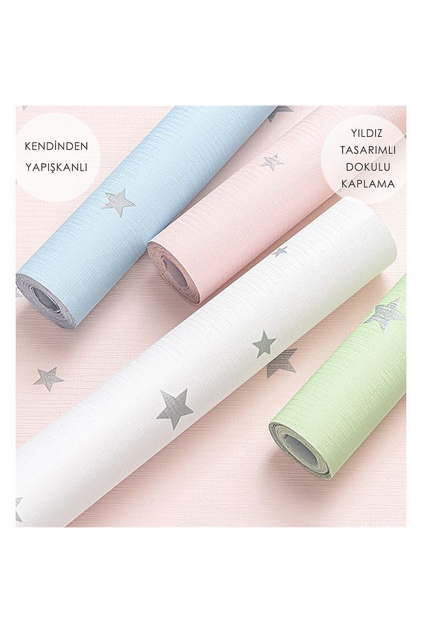 Kendinden Yapışkanlı Yıldız Görünümlü Duvar Kağıdı Çocuk Odası Kaplama Dolap - 7