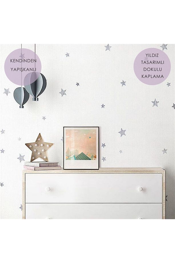 Kendinden Yapışkanlı Yıldız Görünümlü Duvar Kağıdı Çocuk Odası Kaplama Dolap - 3