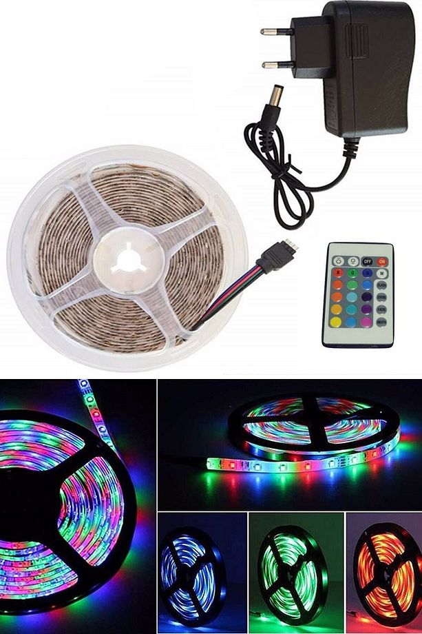 5mt Kumandalı Işıldak Rgb Şerit Led Lamba Iç Ve Dış Mekan Silikon Yapışkanlı Aydınlatma - 3