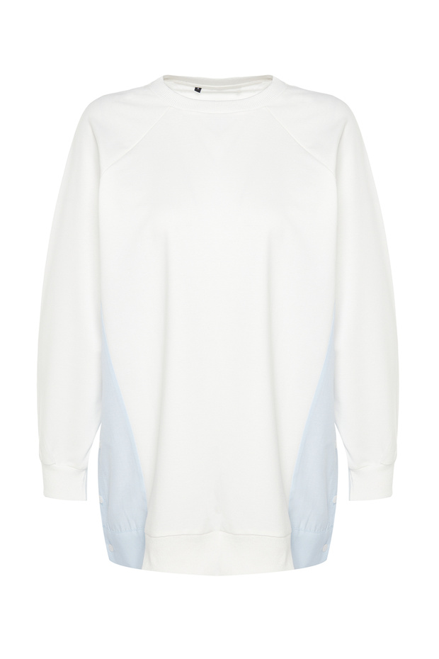 Ekru Oversize Dokuma Parçalı Örme Tunik TCTSS23UK00092 - 7