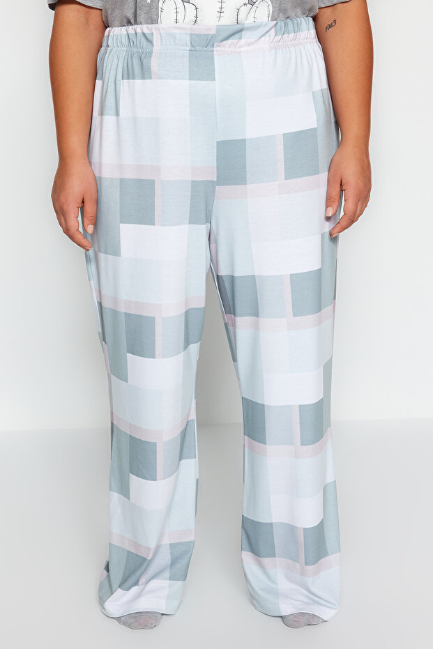 Szary komplet piżam z dzianiny w kratkę TBBAW24AI00020 - 6