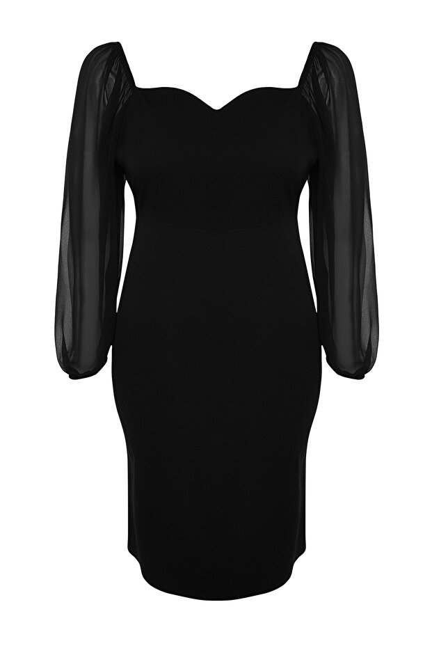 Czarna sukienka midi z długim rękawem i rozcięciem - TBBAW24AH00089 - 7