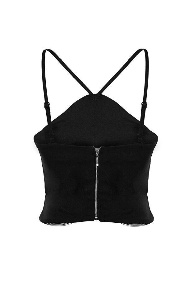 Siyah Crop Püskül Detaylı Dokuma Bluz TPRAW24BZ00082 - 7