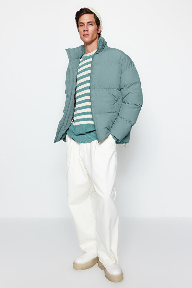 Mint Unisex Oversize Fit Dik Yaka Suya ve Rüzgara Dayanıklı Şişme Kışlık Mont TMNAW24MO00003 - 3
