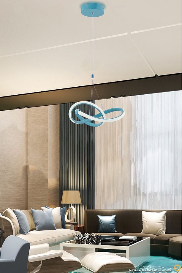 Modern Tekli Sarkıt Power Led Avize Mavi Beyaz Işık Ledli Çocuk Odası Avize - 3