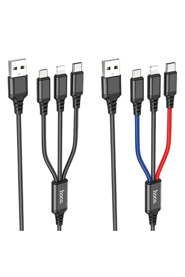 HOCO X76 3in1 Type-C + iPhone Lightning + Micro USB 2A Şarj Kablosu ÇOK RENKLİ - 3