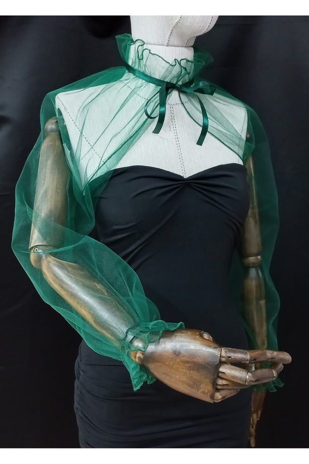 Amy evening dresses tulle shawl neck collar emerald