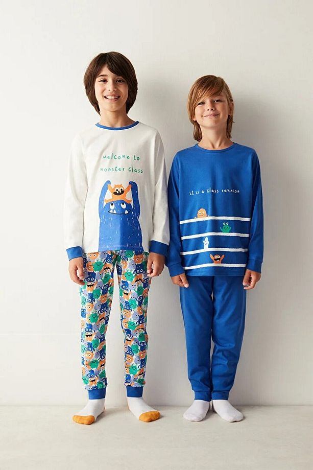 Erkek Çocuk Monster Class Uzun Kollu 2'li Pack Pijama Set - 1