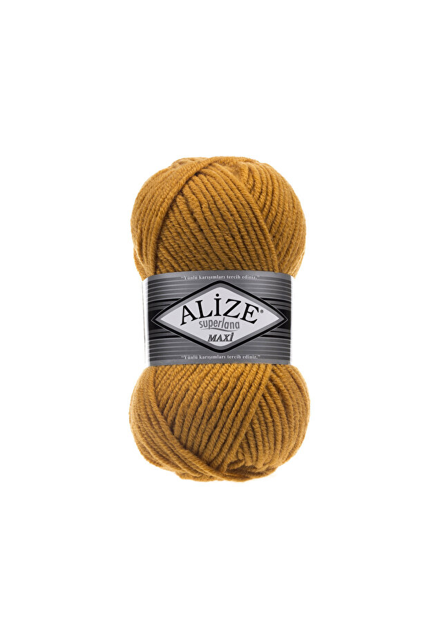 Superlana Maxi 25% Wool - 75% Acrylic / 100 gr - 100 M Scarf for Knitting a Beret 02 Saffron
