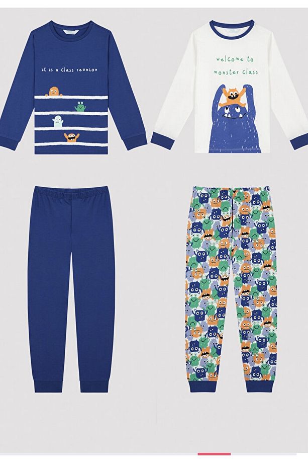 Erkek Çocuk Monster Class Uzun Kollu 2'li Pack Pijama Set - 6