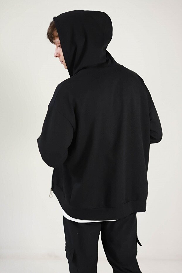 Siyah Iki Iplik Basic Oversize Hırka - 6