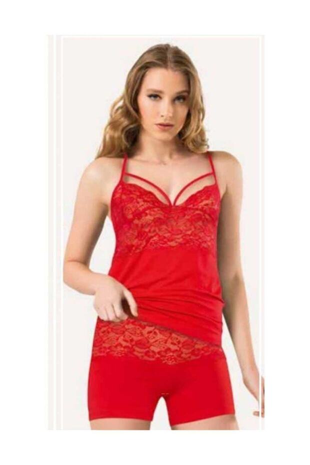 Women's Athlete and Boxer Set with Lace Bow, Low Cut Chest Band Red Std