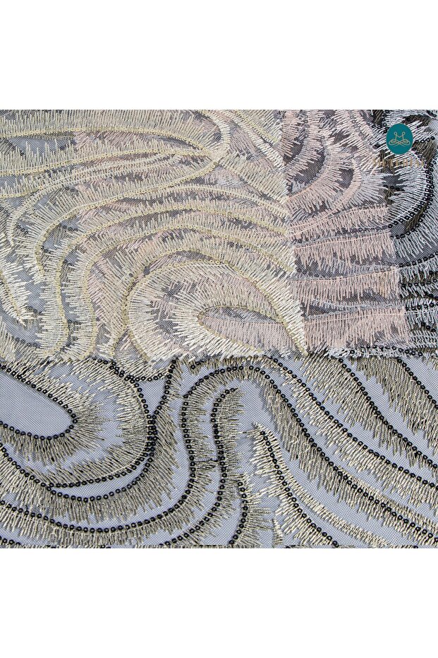 PULLU TÜL ÜZERİ TASARIM KUMAŞ - 2