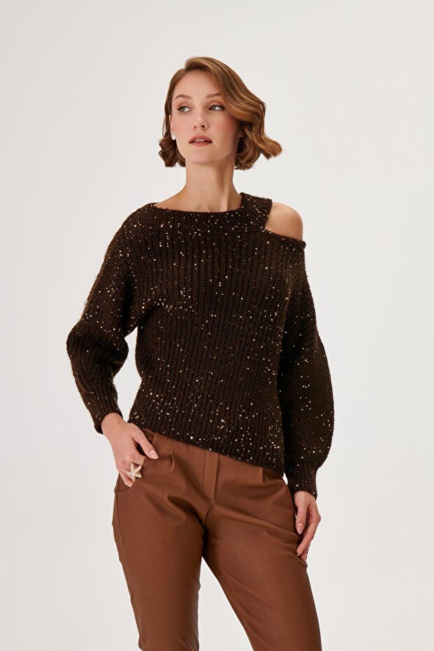 Pullu Cut Out Triko Kazak - 1