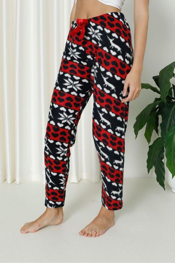 Luxury Soft Welsoft Polar Desenli Kurdeleli Kışlık Pijama Altı Pantolon - 2