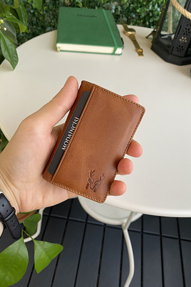 Orsa – Genuine Leather Minimalist Card Holder Tan Slim Wallet, Business Card Holder