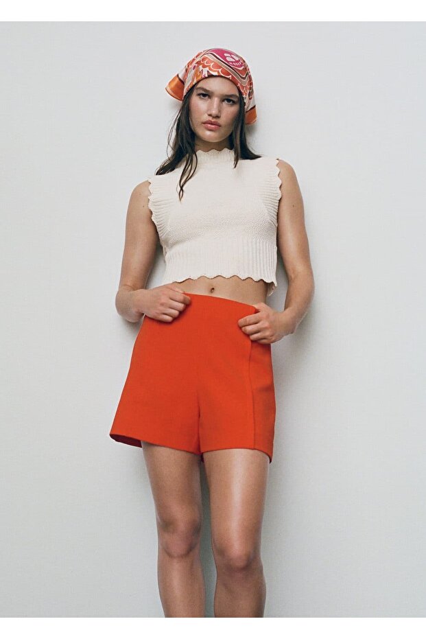 Yüksek Belli Düz Kesim Şort - 5