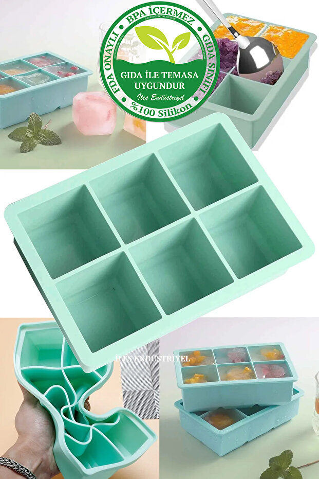 Food Grade Silicone Xxl 6-Piece Large Size Multi-Purpose Ice Mold Green