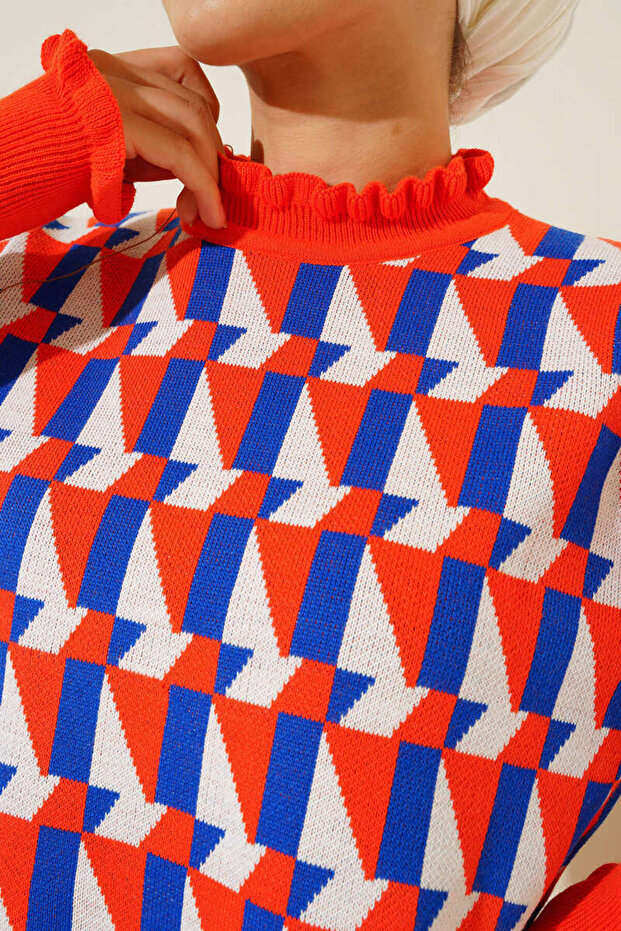 5100 ملابس تريكو منقوشة بكشكشة برتقالية - 3