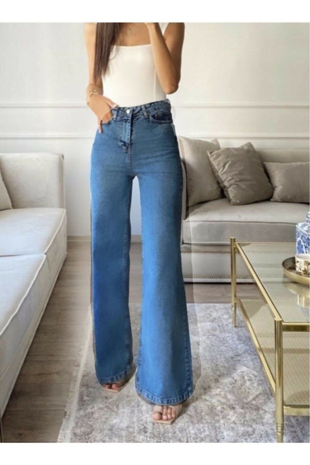 Ivan 90's Blue High Waist Palazzo Wide Leg Jean Women's Jeans