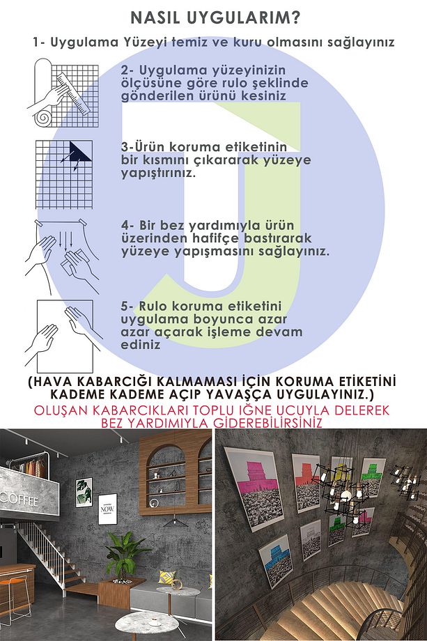 Kendinden yapışkanlı Çimento Görünümlü Mutfak Banyo Duvar Dolap Masa Kaplama 60cmX500cm - 6