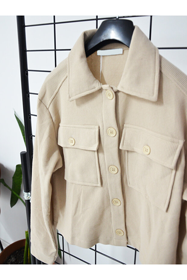 Bej Waffle Ceket - 2