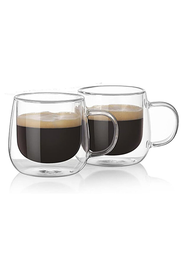 2 Adet Borosikilat Cam Isıya Dayanıklı Universal Cidarlı Kupa Bardak Kahve Sunum Bardağı 250ml - 1