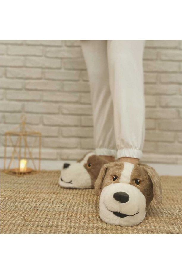 Unisex Köpek Figürlü Peluş Panduf Ev Pandufu Ev Botu Ev Ayakkabısı Ayağı Sıcak Tutar - 3