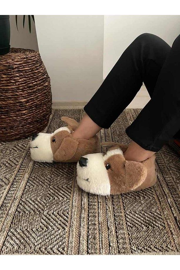 Unisex Köpek Figürlü Peluş Panduf Ev Pandufu Ev Botu Ev Ayakkabısı Ayağı Sıcak Tutar - 1