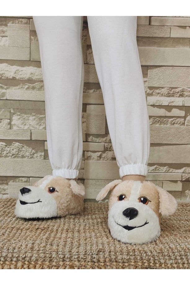 Unisex Köpek Figürlü Peluş Panduf Ev Pandufu Ev Botu Ev Ayakkabısı Ayağı Sıcak Tutar - 3