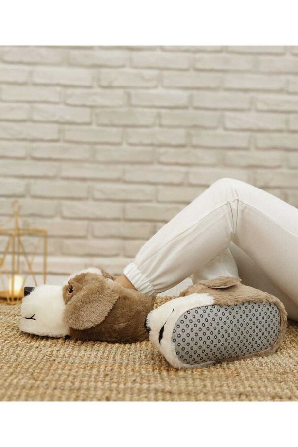 Unisex Köpek Figürlü Peluş Panduf Ev Pandufu Ev Botu Ev Ayakkabısı Ayağı Sıcak Tutar - 4