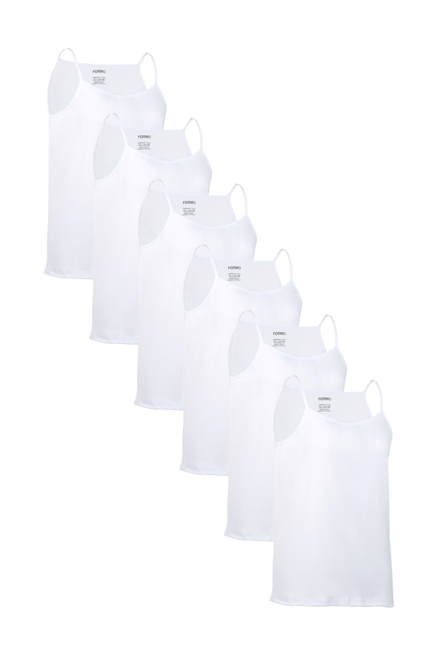 6-Piece Girl's Cotton White Ribbed Soft Rope Strap Tank Top