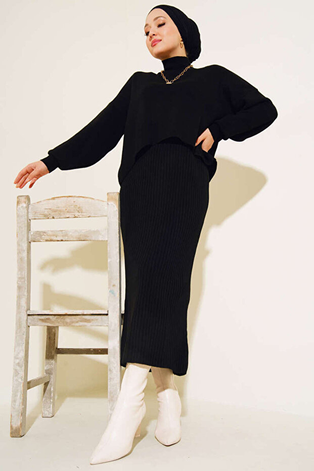 5104 Turtleneck Sweater Gilet Knitwear Double Suit Black