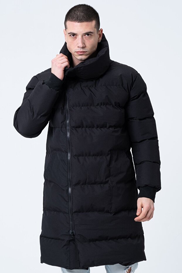 Men's Inflatable Oversize Long Water and Windproof Waterproof Coat Black