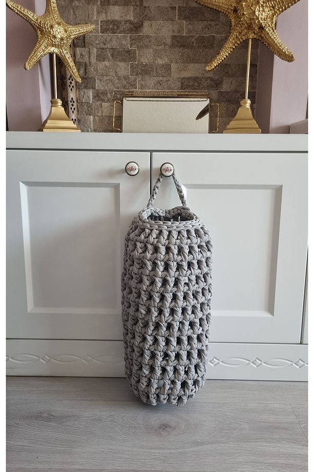 Poşetlik Gri Renk El Örgüsü Penye Poşet Düzenleyici 35x16 Cm (GÖRSELDEKİ ÜRÜN GÖNDERİLİR) - 6