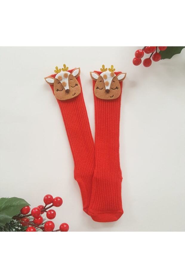 New Year New Year Concept Knee Socks with Deer Figure