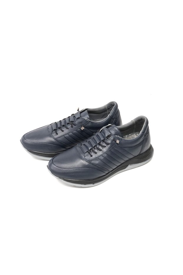 KAFKASLAR GENUINE LEATHER ORTHOPEDIC NAVY BLUE DAILY ELASTIC MEN'S SHOES