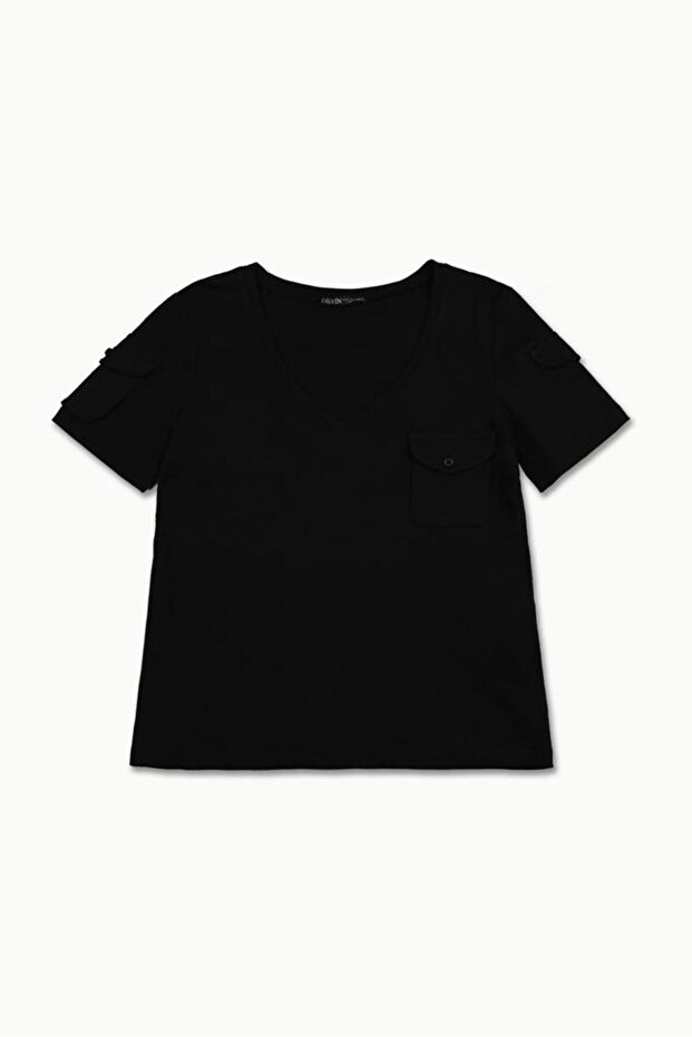 30160 Cep Detaylı Tshırt-siyah - 1