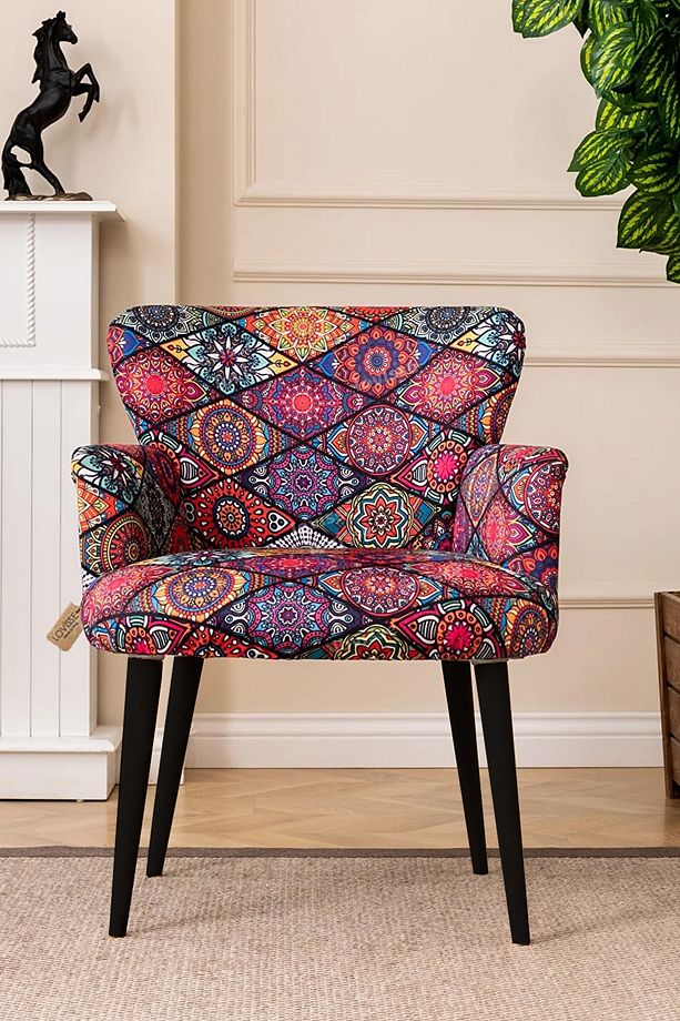Patchwork Berjer Siyah Ayak Retro Tekli Koltuk Balkon, Ofis, Bekleme, Güzellik Merkezi, Çay Seti - 2
